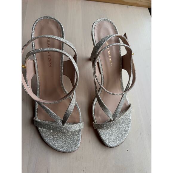 Stuart Weitzman Align 95 Glitter Party Sandal In Metallic gold size 7.5 - Picture 2 of 10